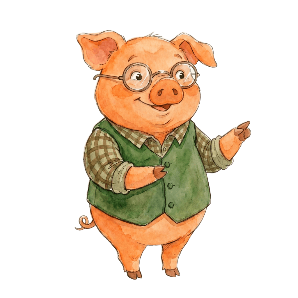 Truffles pointing out a bookkeeping idea on an open page